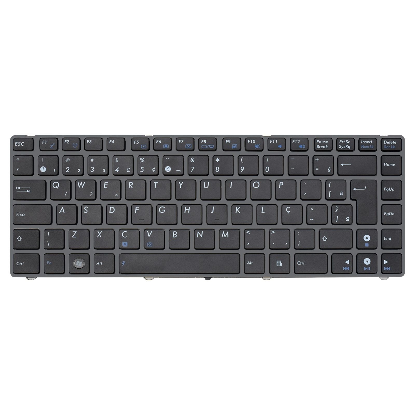 Teclado para Notebook Asus K Series K43, ABNT2 Preto, possui teclas confortáveis e 12 meses de garantia.
