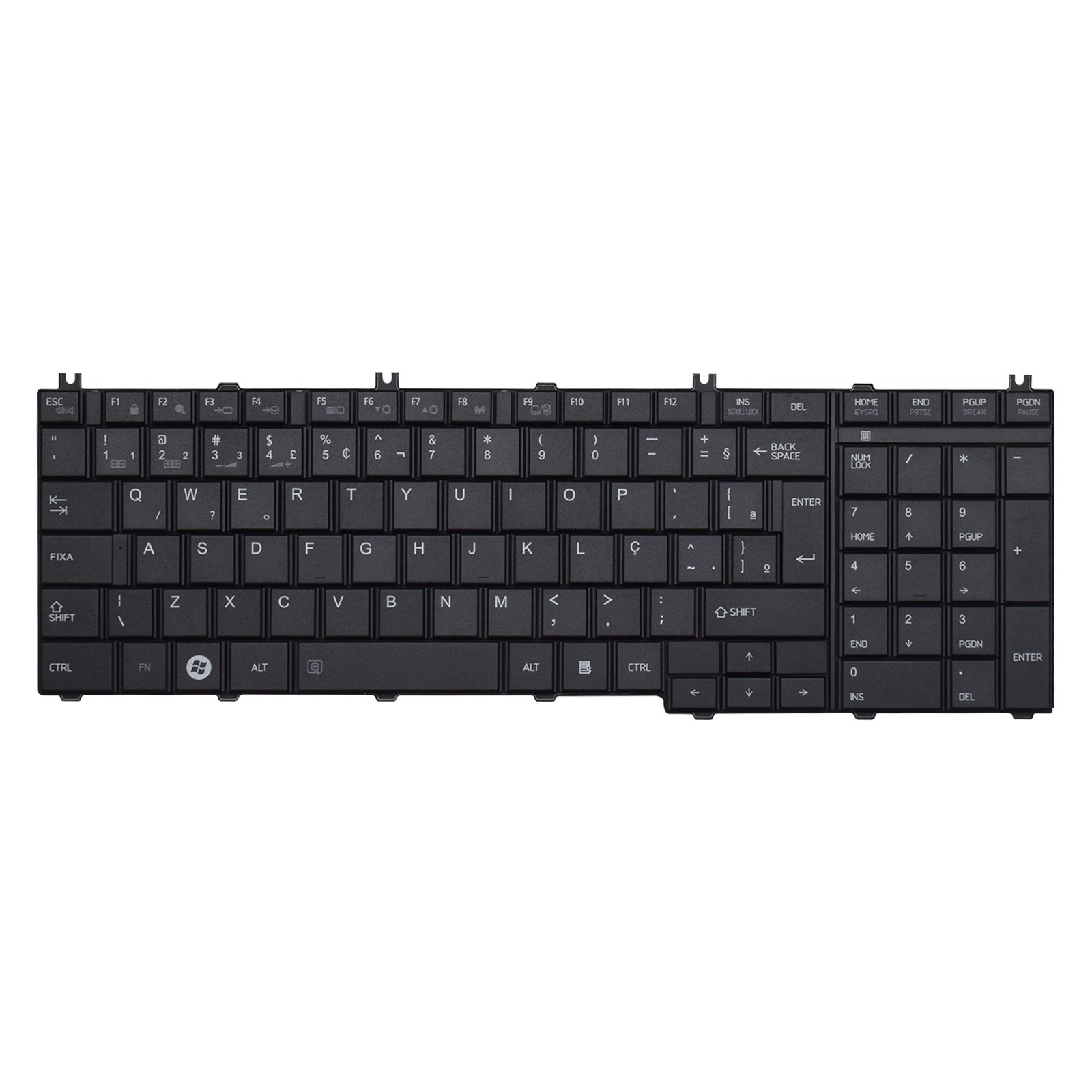 Teclado para Notebook Toshiba Satellite com padrão ABNT2 Preto possui teclas confortáveis com Ç e 12 meses de garantia