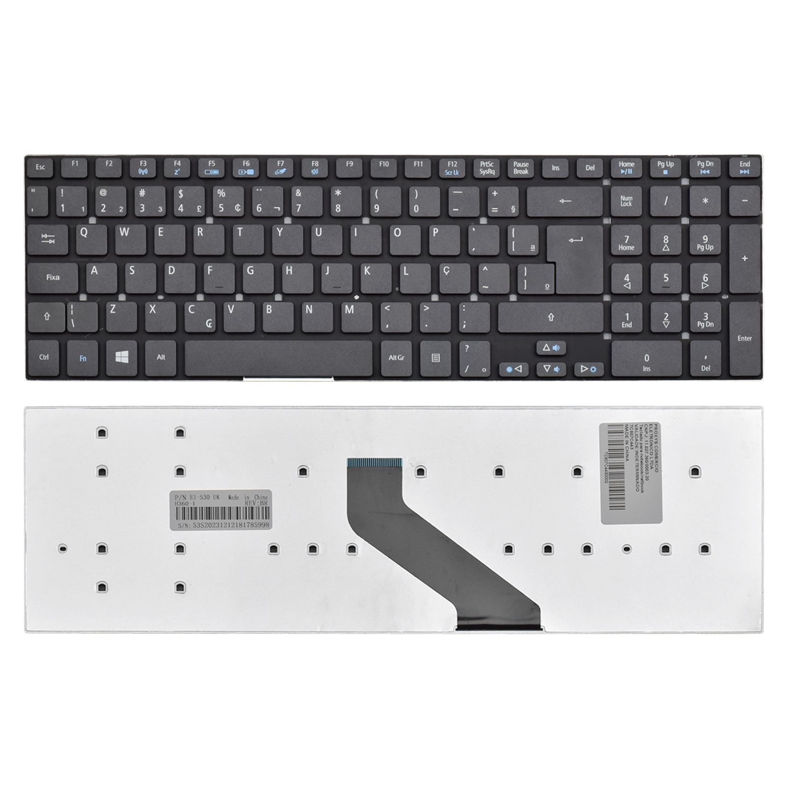 Teclado para Notebook Acer Aspire E5-521, ABNT2 - UK Style Preto, possui teclas confortáveis e 12 meses de garantia.