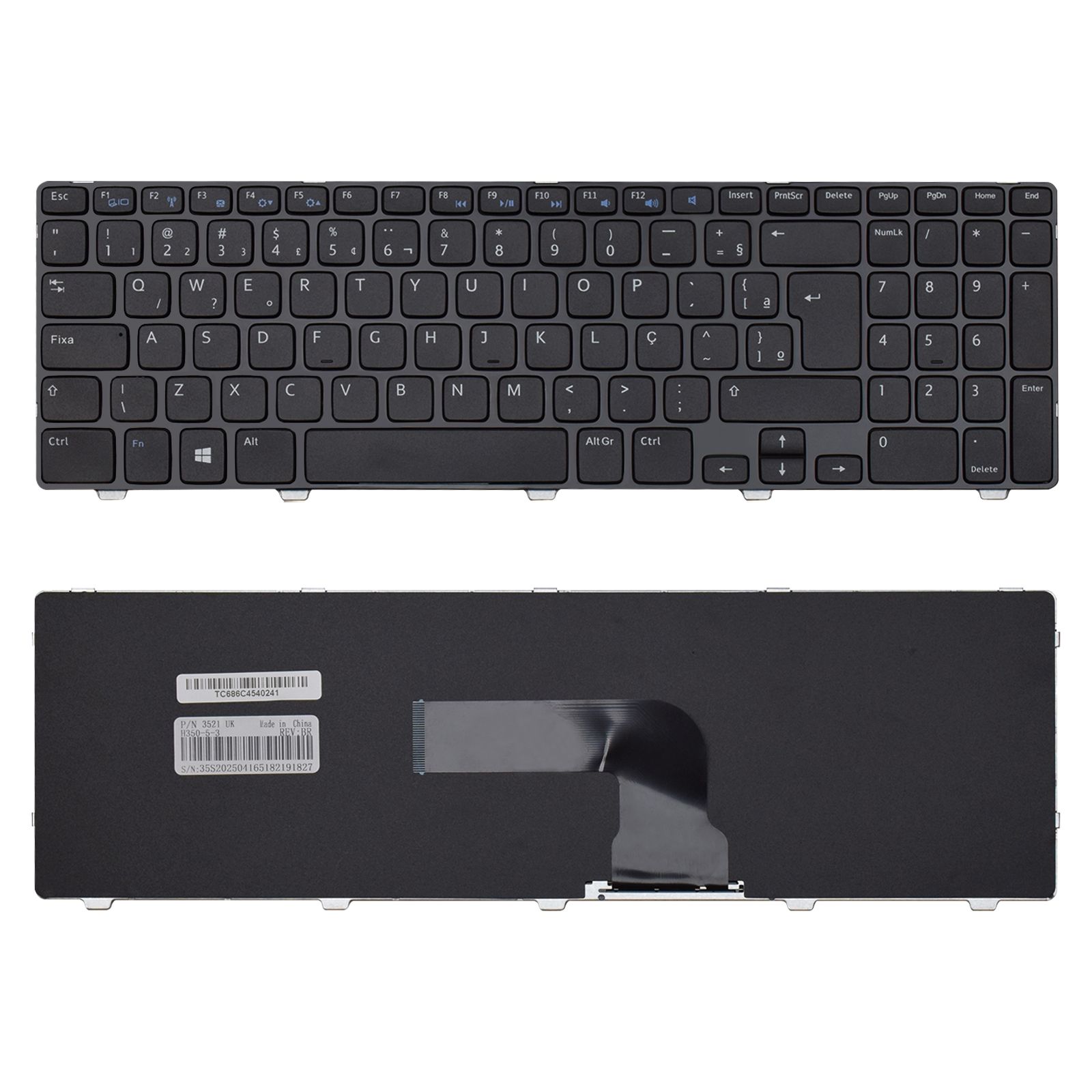 Teclado para Notebook Dell Inspiron 15-3531-15R-5521, ABNT2 Preto, possui teclas confortáveis e 12 meses de garantia.