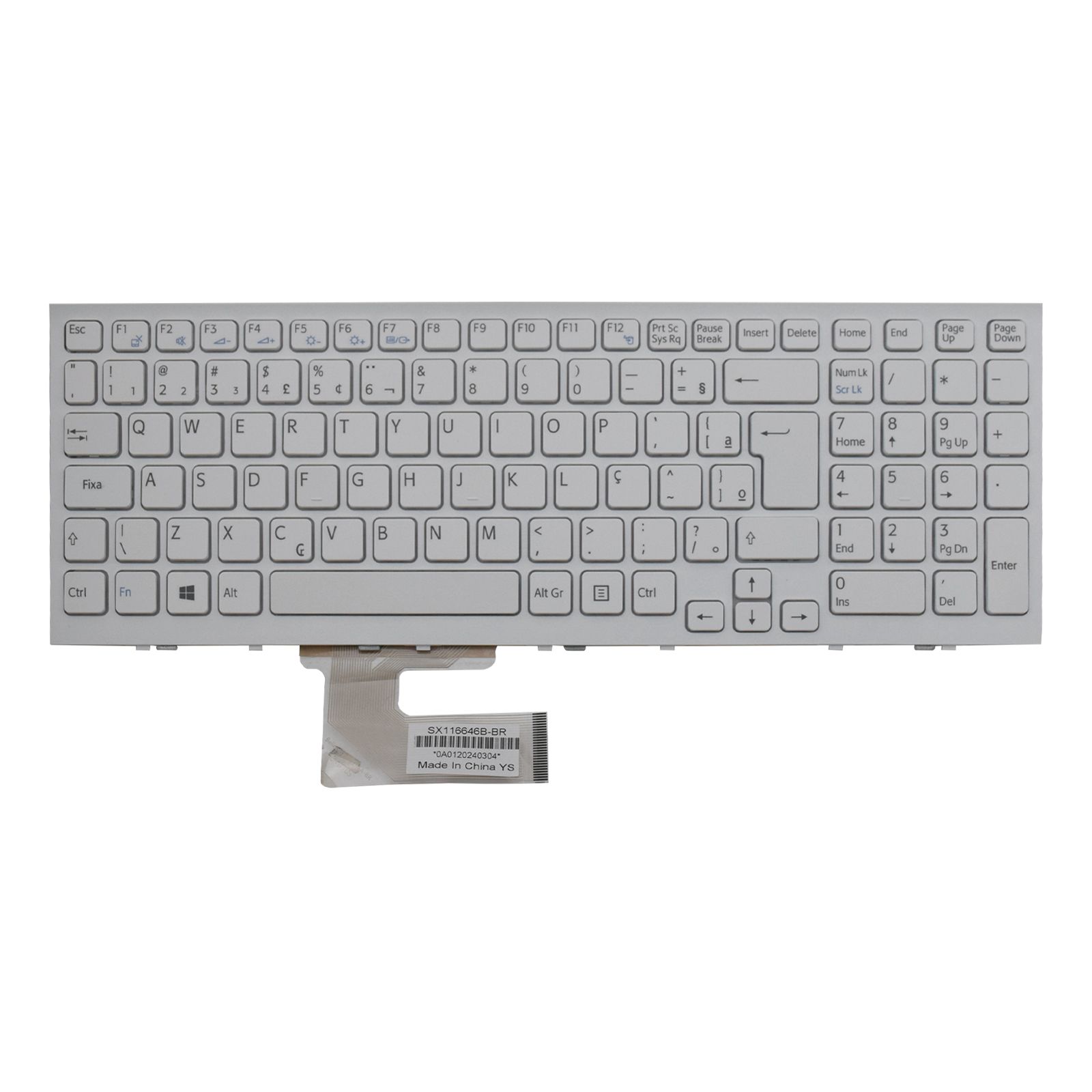 Teclado para Notebook Sony Vaio Part Number AEHK1U00120, ABNT2 Branco, possui teclas confortáveis e 12 meses de garantia.