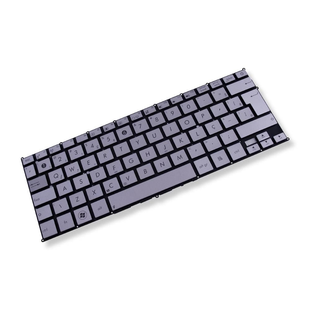 Teclado para Notebook Asus Zenbook UX21, ABNT2 Prata, possui teclas confortáveis e 12 meses de garantia.