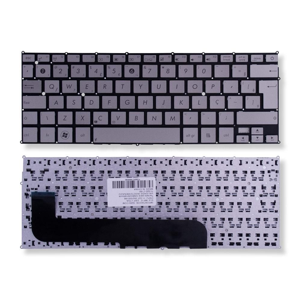Teclado para Notebook Asus ZenBook UX21-E, ABNT2 Prata, possui teclas confortáveis e 12 meses de garantia.