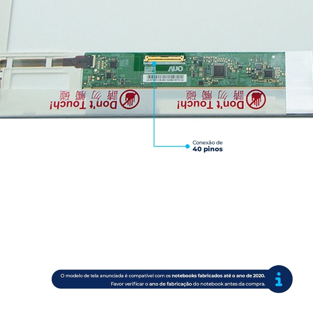 Tela LED de 15.6" compatível com Part Number LP156WH4 (TL)(N1), Brilhante HD (1366 x 768) 40 Pinos, qualidade A+ e 12 meses de garantia.