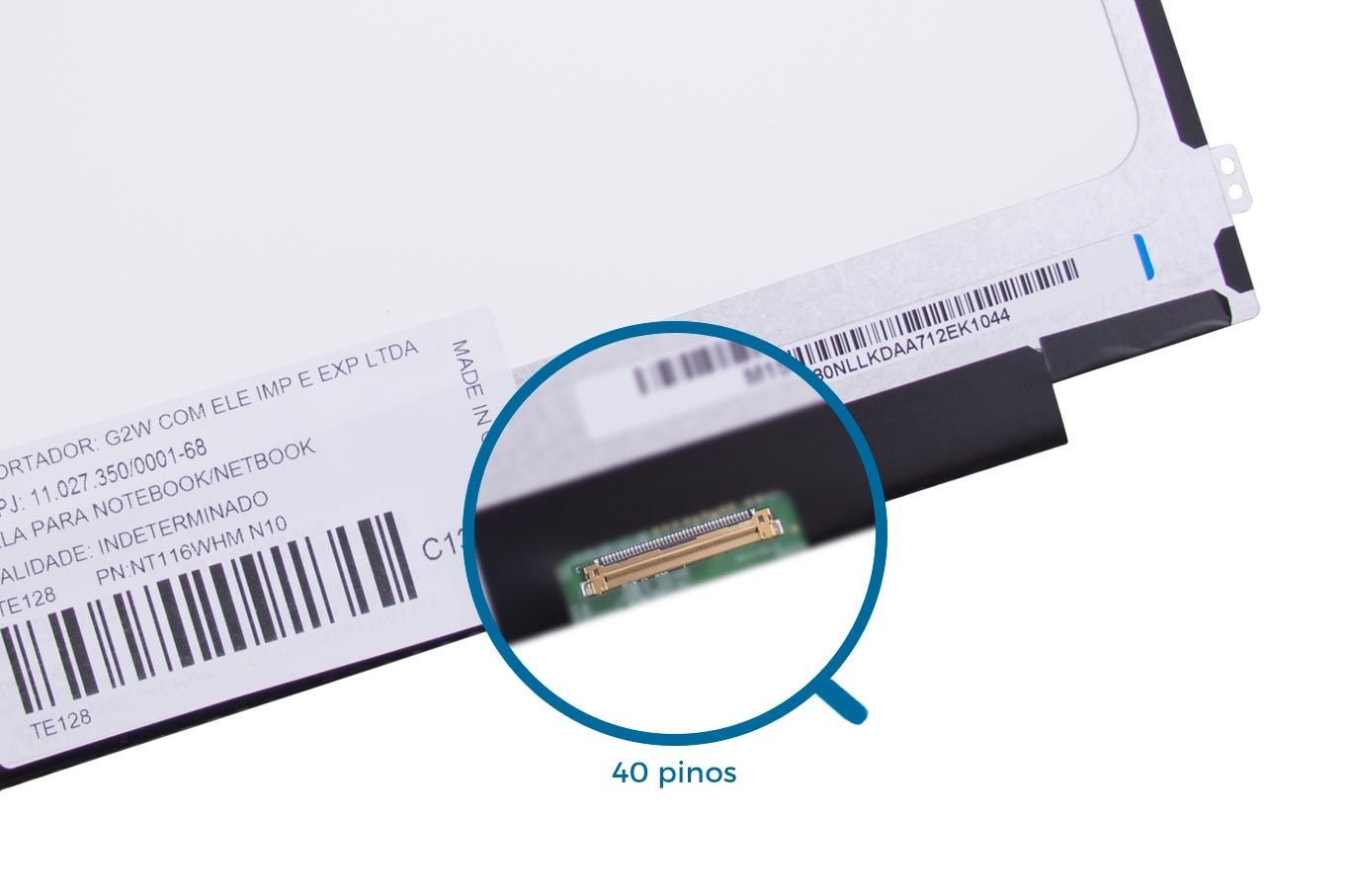 Tela LED Slim de 11.6" compatível com Part Number N116BGE-LB1 REV.B2, Fosca HD (1366 x 768) 40 Pinos, qualidade A+ e 12 meses de garantia.