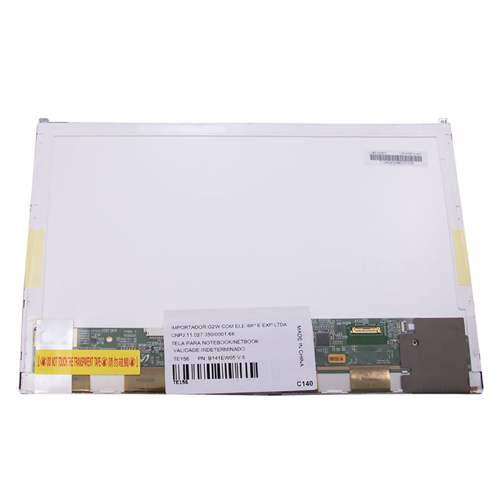 Tela LED de 14.1" compatível com Part Number B141EW05 V.5, Fosca WXGA (1280 x 800) 30 Pinos, qualidade A+ e 12 meses de garantia.