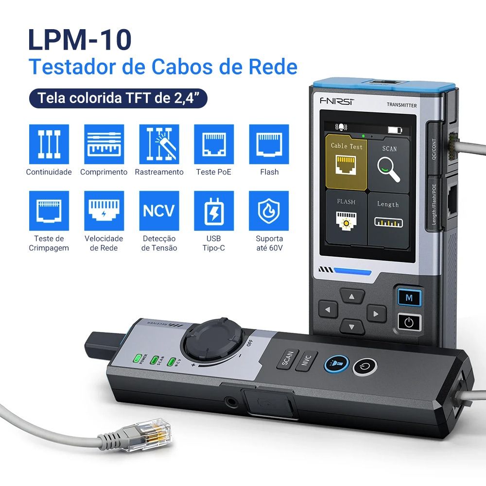 Rastreador e Testador Multifuncional de Cabos de Rede FNIRSI LPM-10A