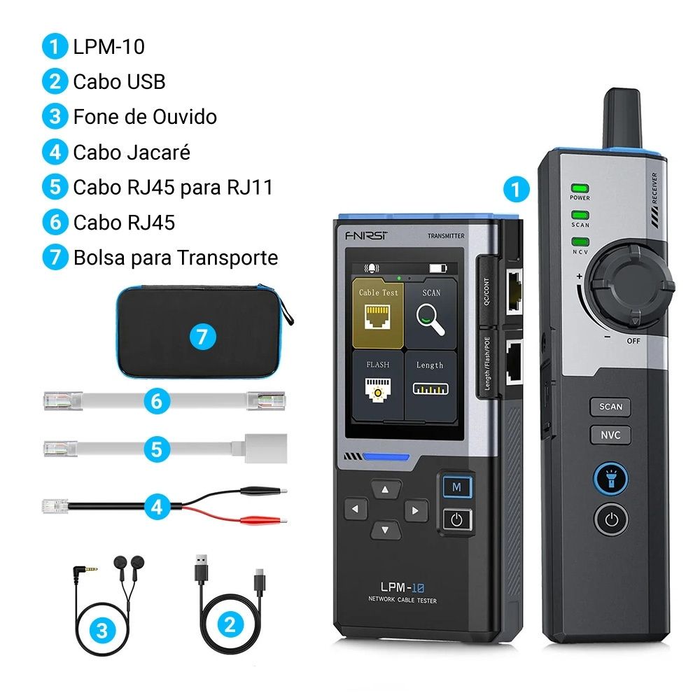 Rastreador e Testador Multifuncional de Cabos de Rede FNIRSI LPM-10A