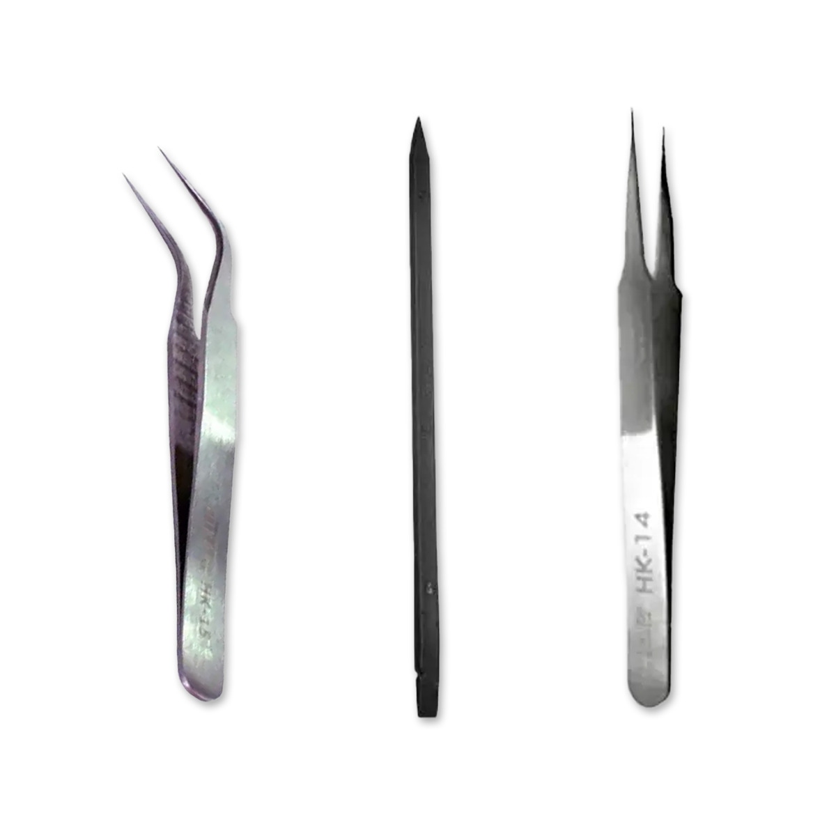 Kit com Pinça Reta Hikari HK-14 + Pinça Curva HK-15 + Spudger de Soldagem Hikari HK-3615