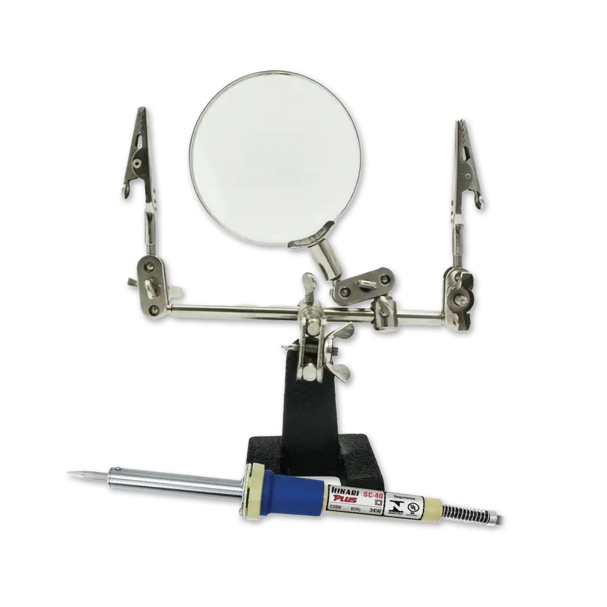 Kit com Lupa com Suporte e Pinça Hikari HL-S10 + Ferro de Soldar Hikari Plus SC-40 220V