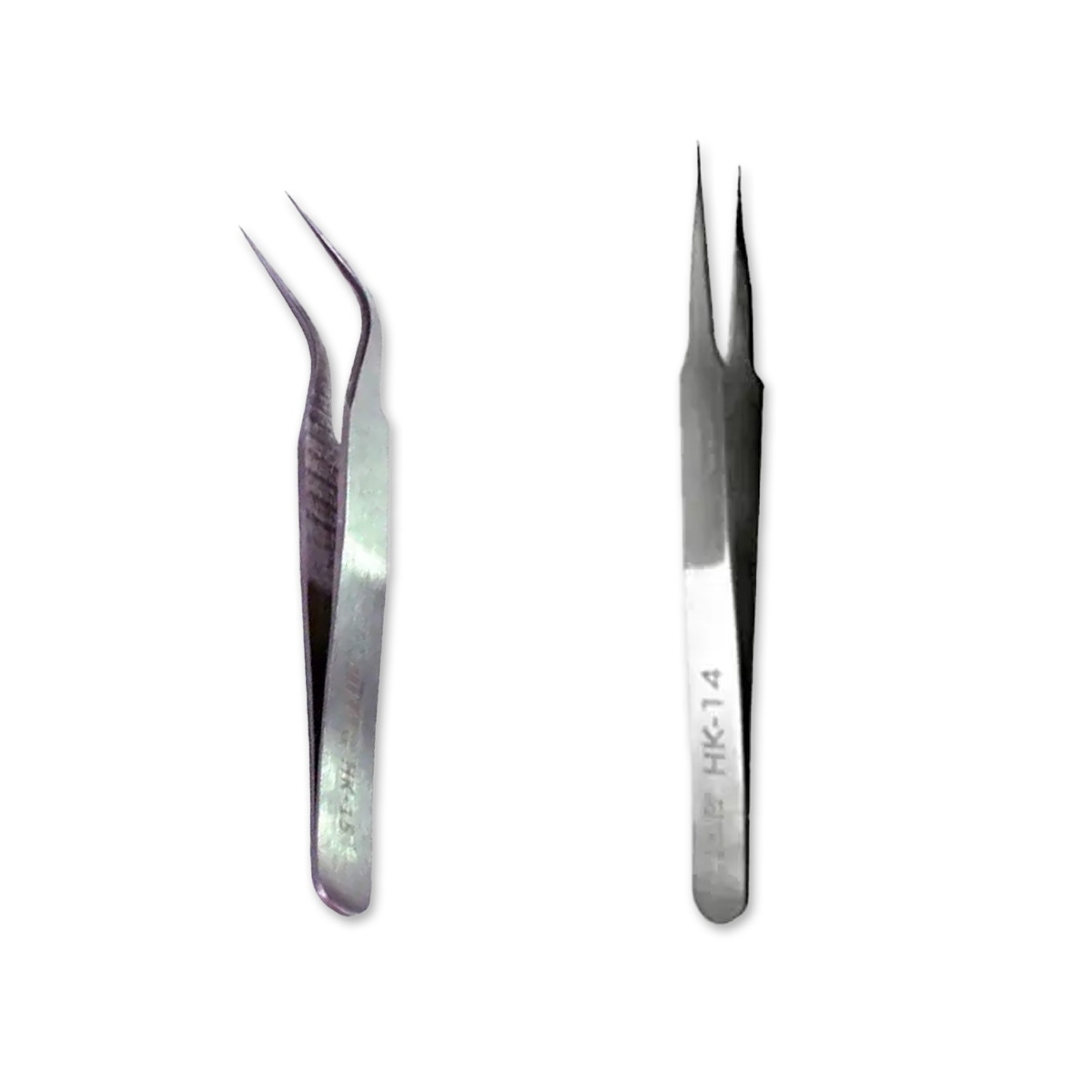 Kit com Pinça Reta Ponta Fina Hikari HK-14 + Pinça Curva Hikari HK-15