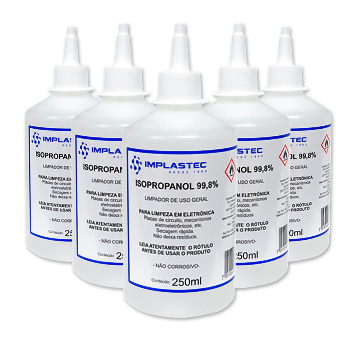 Kit com 5 unidades do Álcool Isopropílico Implastec 99,8% - 250ML