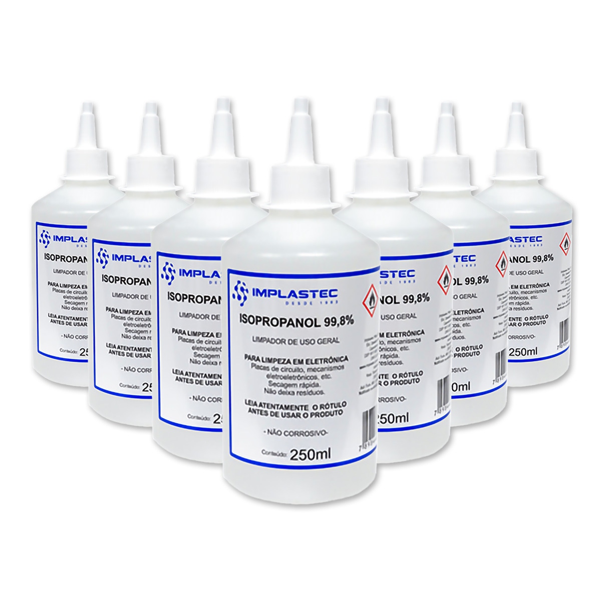 Kit com 10 unidades do Álcool Isopropílico Implastec 99,8% - 250ML