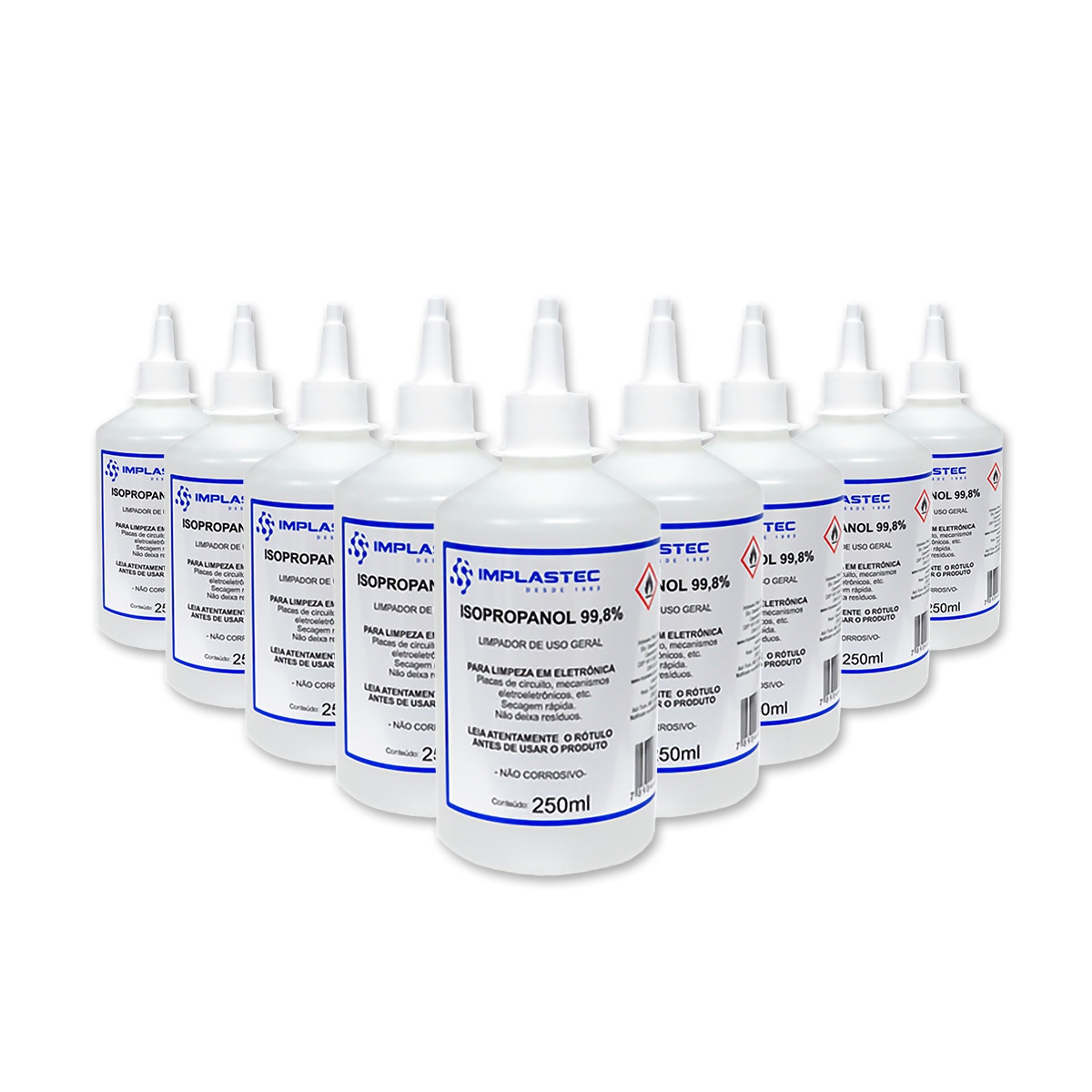 Kit com 15 unidades do Álcool Isopropílico Implastec 99,8% - 250ML
