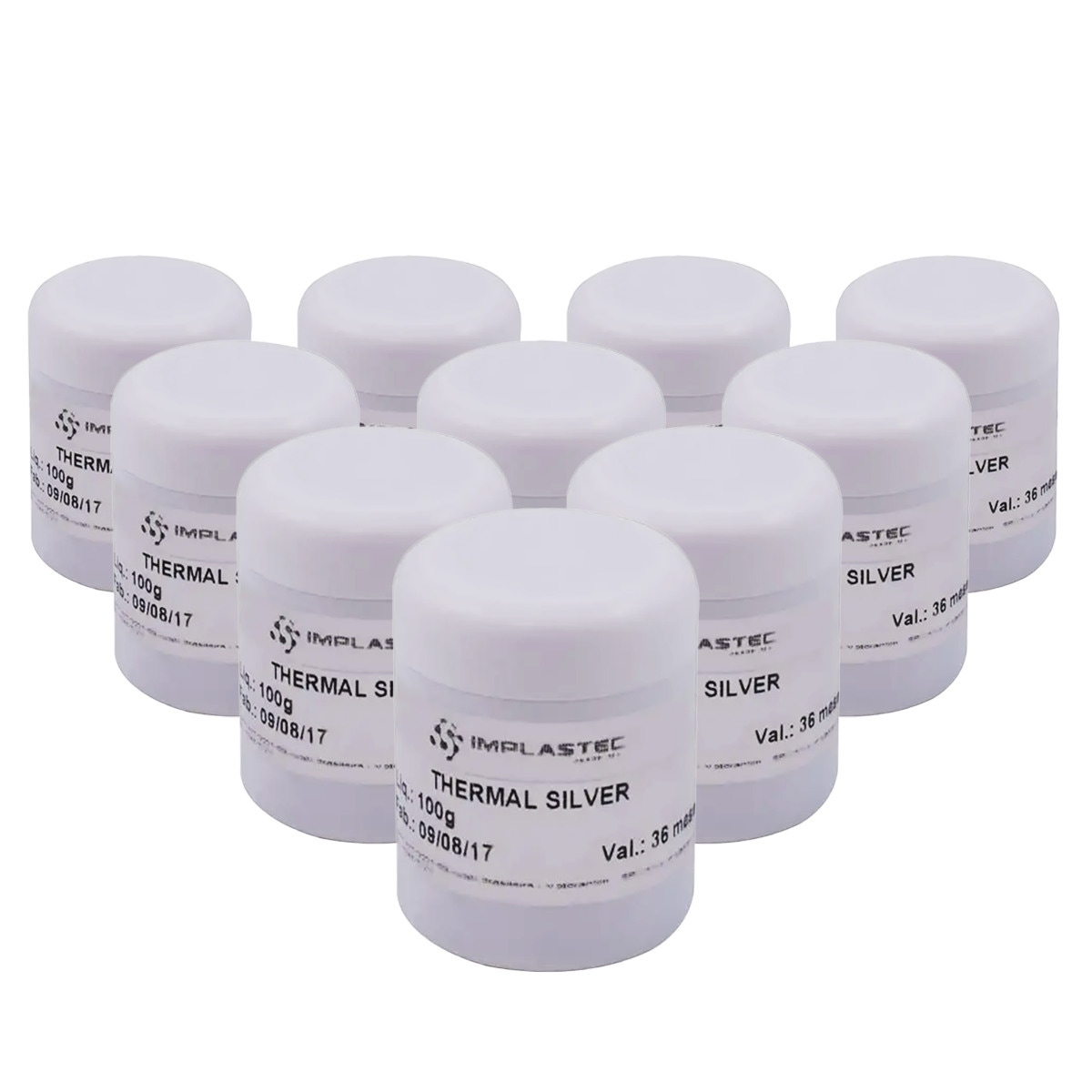 Kit com 10 unidades da Pasta Térmica Prata Cinza Thermal Silver Implastec 100g