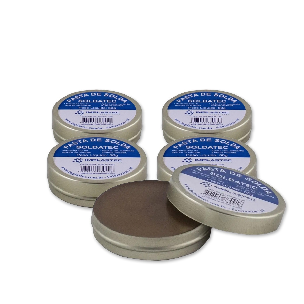 Kit com 5 unidades da Pasta de Solda Soldatec Implastec 50g