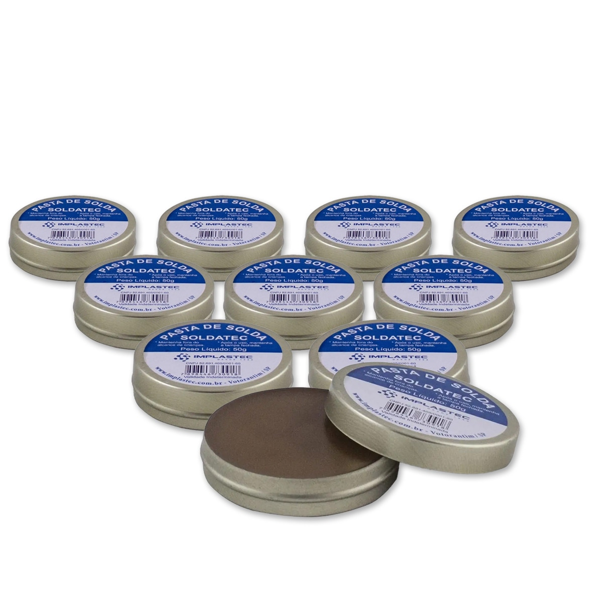 Kit com 10 unidades da Pasta de Solda Soldatec Implastec 50g