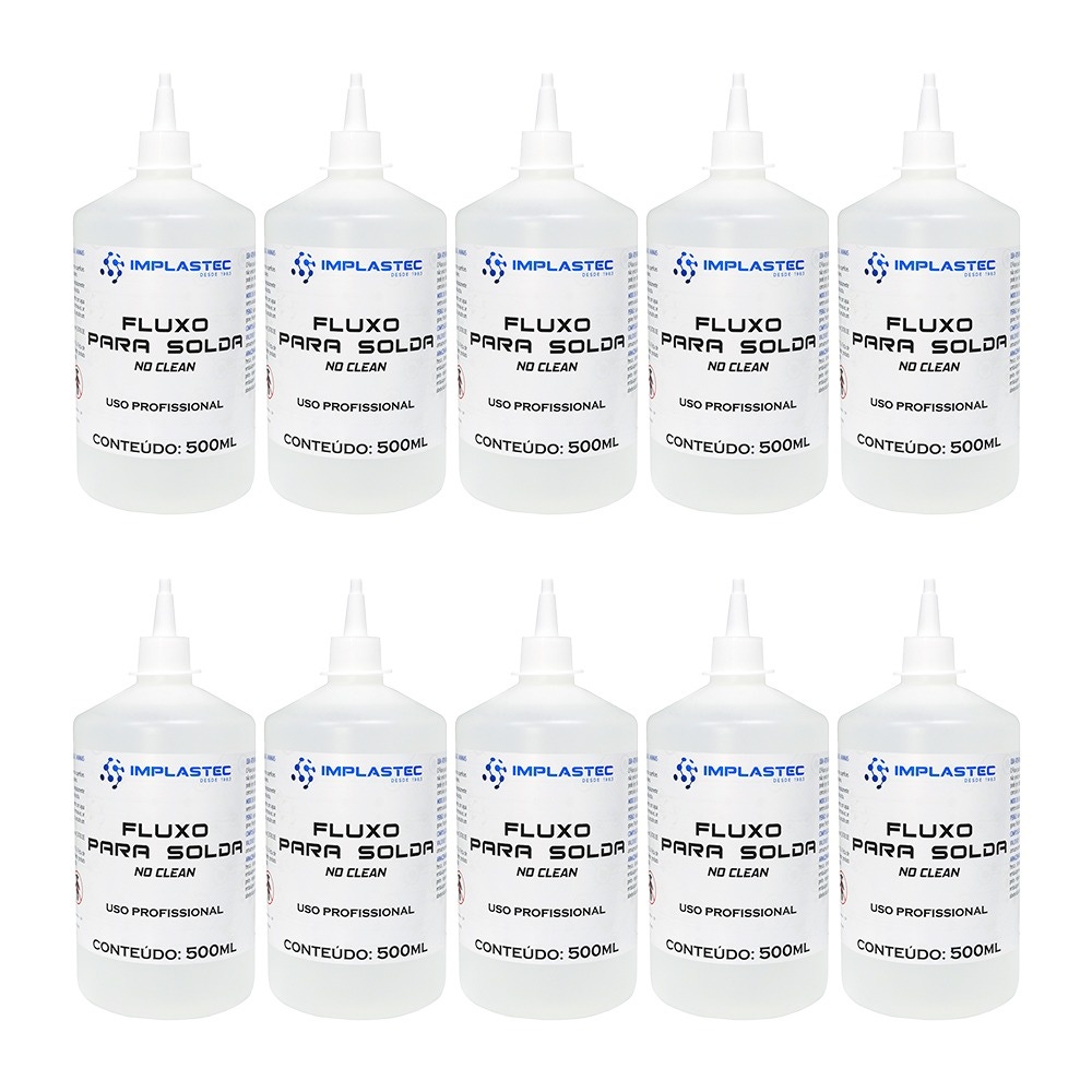 Kit com 10 unidades do Fluxo de Solda Líquido Implastec 500ML