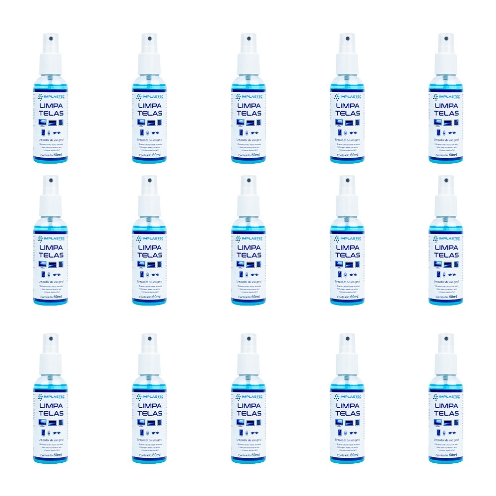 Kit com 15 unidades do Limpa telas Clean com flanela Implastec 60ml