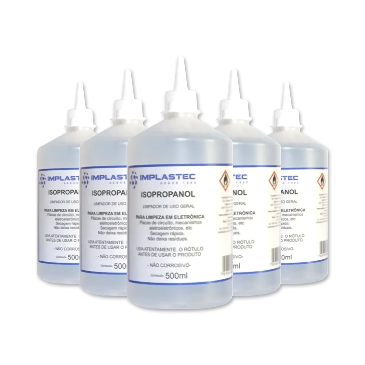 Kit com 5 unidades do Álcool Isopropílico Implastec 99,8% - 500ML