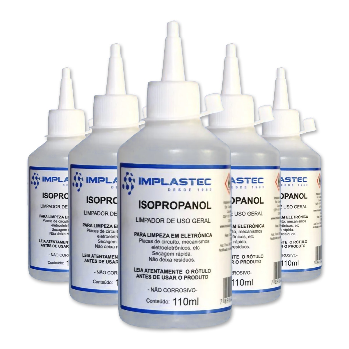 Kit com 5 unidades do Álcool Isopropílico Implastec 99,8% - 110ML