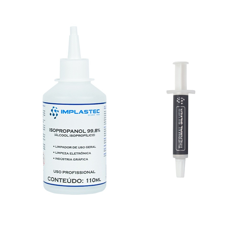 Kit com Pasta Térmica 5g Implastec + Álcool Isopropílico Implastec 110 ml