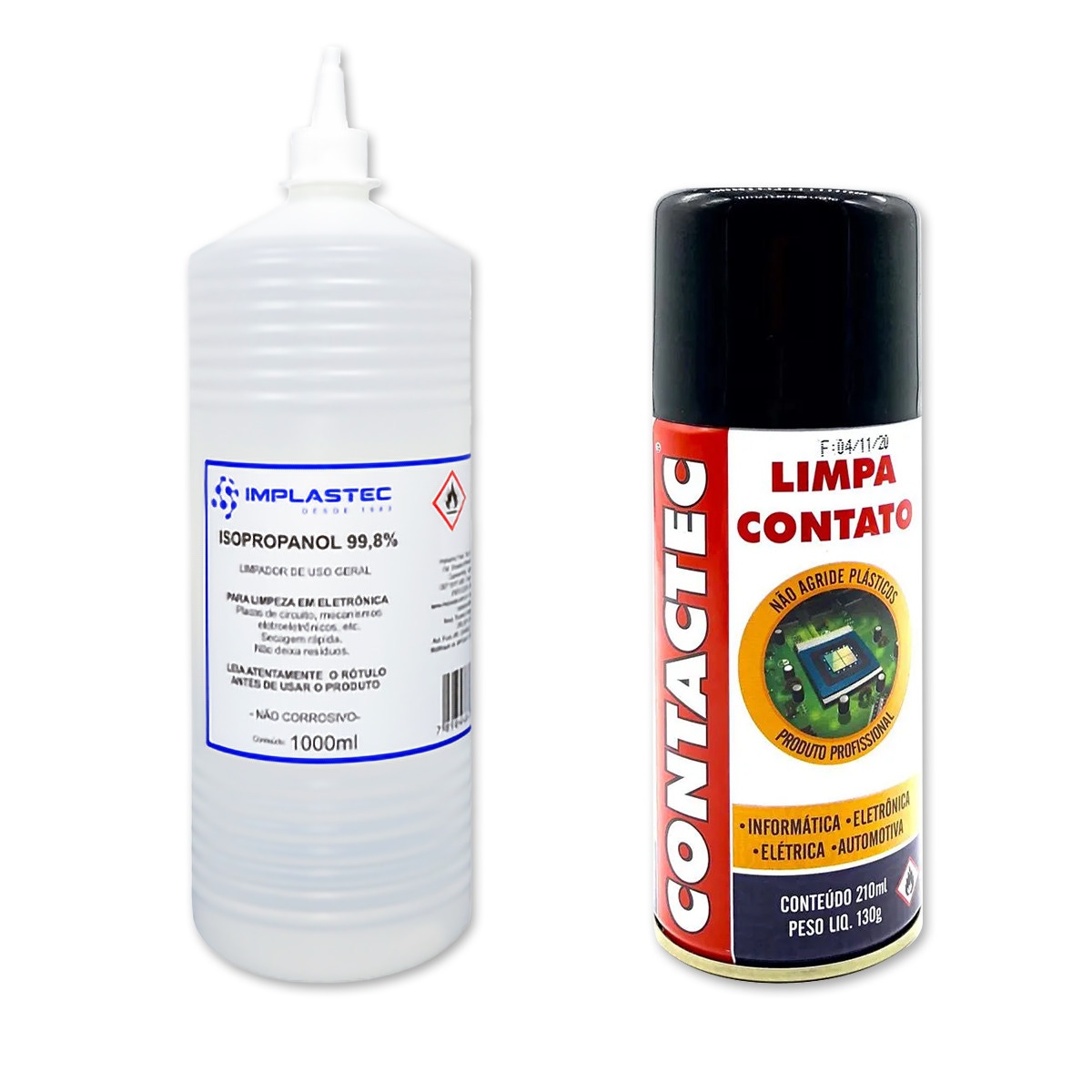 Kit com Álcool Isopropílico Implastec 99,8% - 1L + Limpador de Contato (Contactec) 217g / 350ml