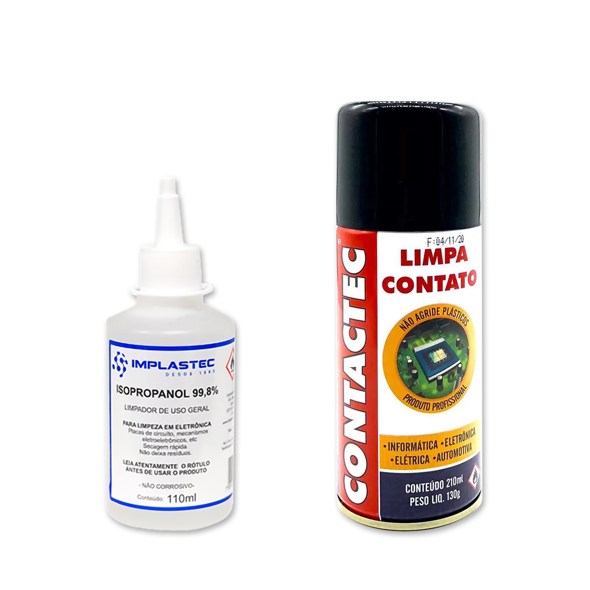Kit com Álcool Isopropílico Implastec 99,8% - 110ML + Limpador de Contato (Contactec) 217g / 350ml