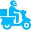 imagem de um ícone de um motociclista fazendo entrega, de cor azul escuro
