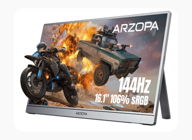 Monitor portátil Arzopa Z1FC destacando a de atualização de frames e ideal para jogos