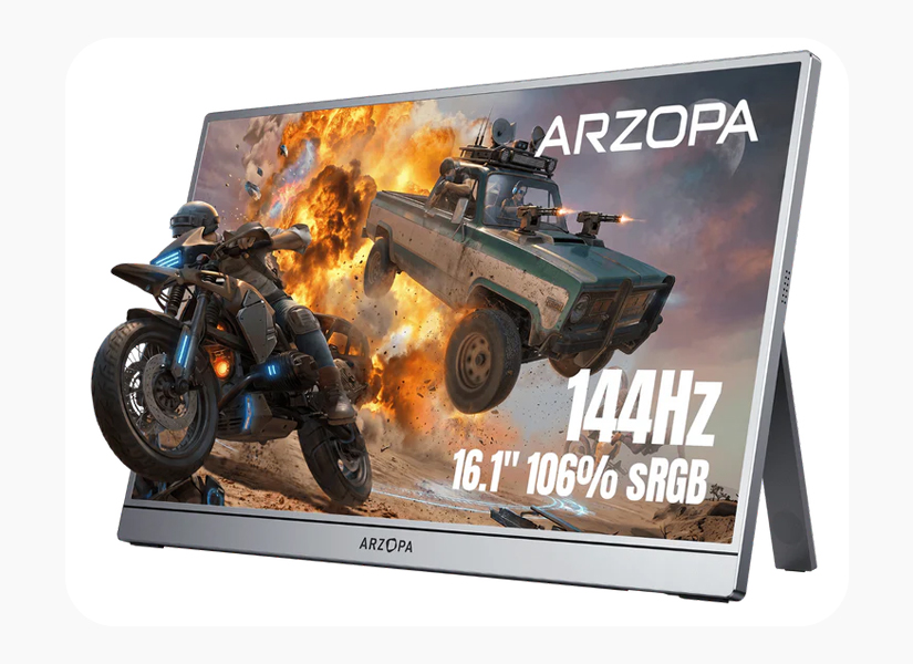 Monitor portátil Arzopa Z1FC destacando a de atualização de frames e ideal para jogos