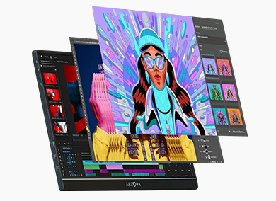 Monitores Arzopa Z1RC sendo usados para trabalhos com ilustração